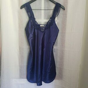 Vintage Y2k Dentelle Whimsical Fairy Lingerie Slip Dress Deep Blue Sz S Womens